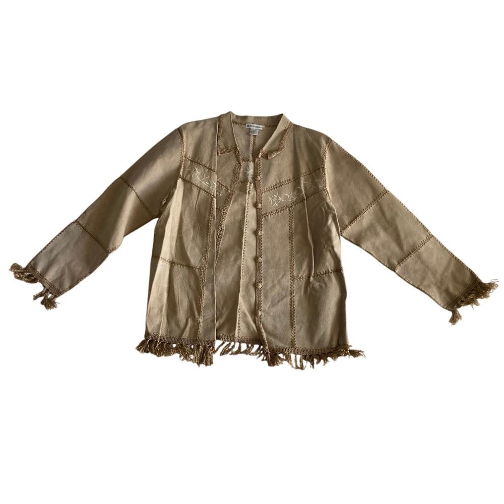 **Dress Barn Size Large Boho/Native 80% Leather Tan Jacket**